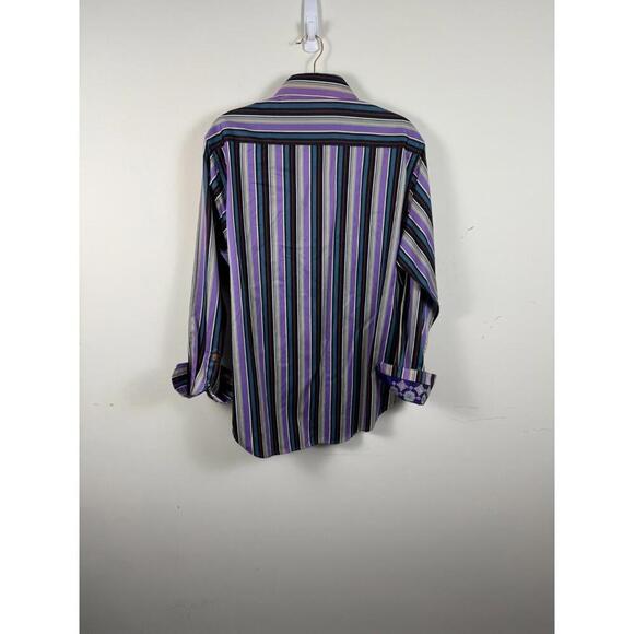 Robert Graham Multicolor Stripe Flip Cuff Dress Shirt Large - Picture 4 of 6